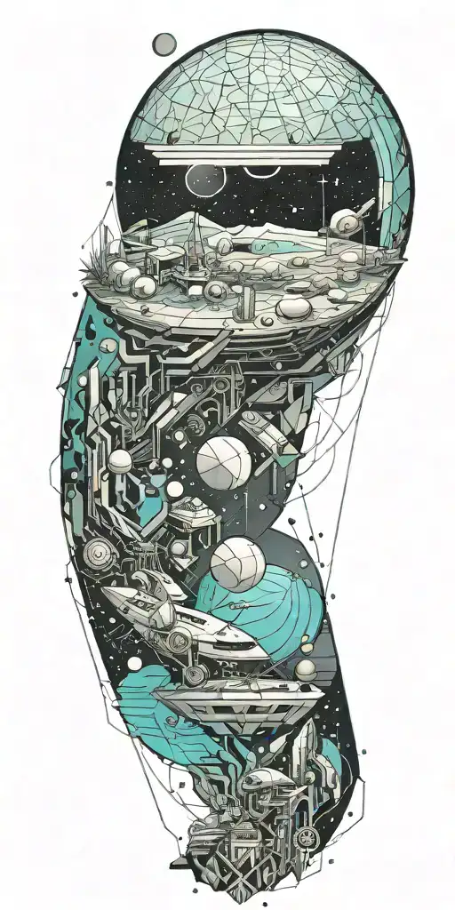 A Geometric Space Landscape Inspired By Technology Incorporating A Small Amount Of Cyan Tattoo tattoo design idea