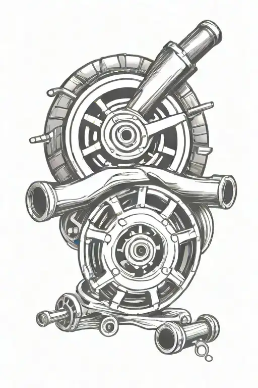 simple wheel and piston tattoo design idea