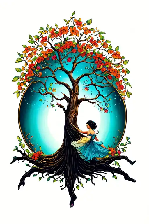 dancing around the tree of life tattoo design idea