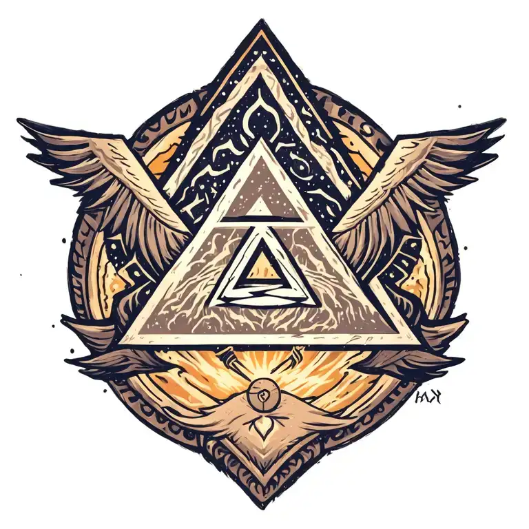 valknut, futhark, Aurora borealis merging tattoo design idea