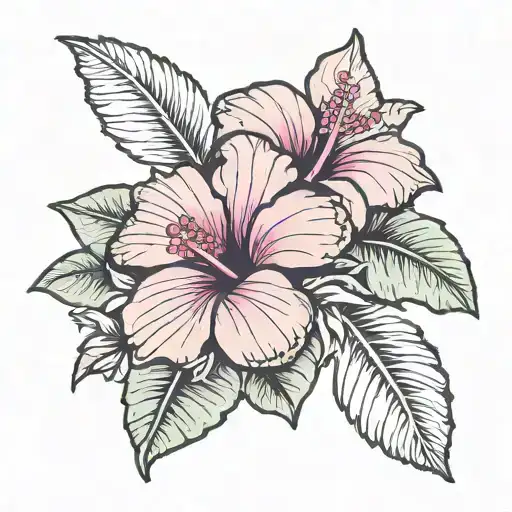 pink hawaiian hibiscus with black leaves growing tattoo design idea