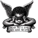 tattoo on upper arm that says hear no evil see no evil speak no evil. African American baby angels with hair cuts for a tattoo design idea