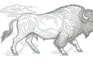 bison walking into a storm clouds tattoo design idea