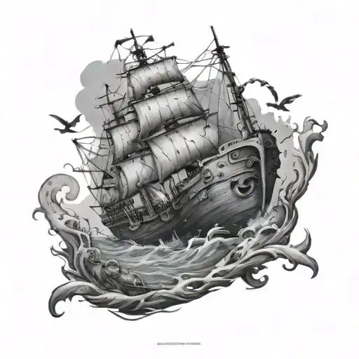 Underwater Shipwreck tattoo design idea