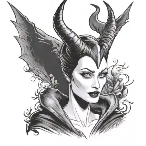 Maleficent in the movie. Front portrait. White eyes with tears. tattoo design idea