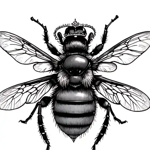 smaller queen bee larger crown fine line drawing tattoo design idea