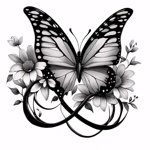 skin tone butterfly flowers infinity symbol intertwined tattoo design idea