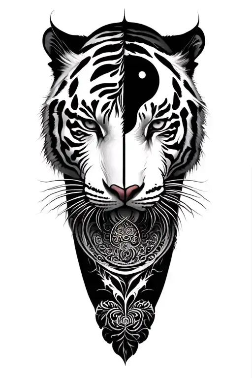white tiger intertwined yin-yang tattoo design idea