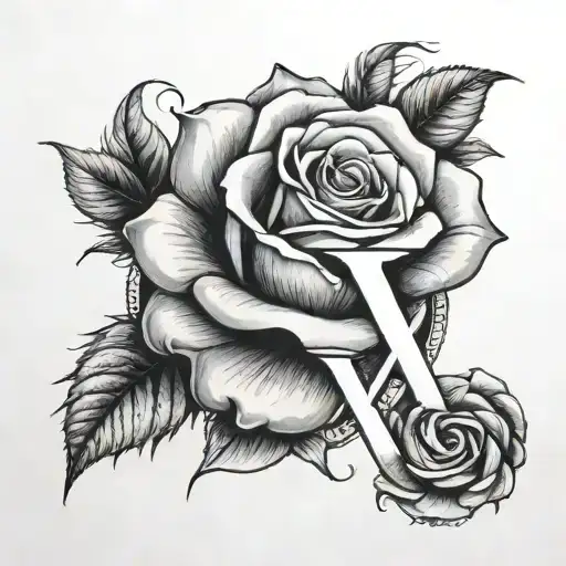 Rose around letter x tattoo design idea