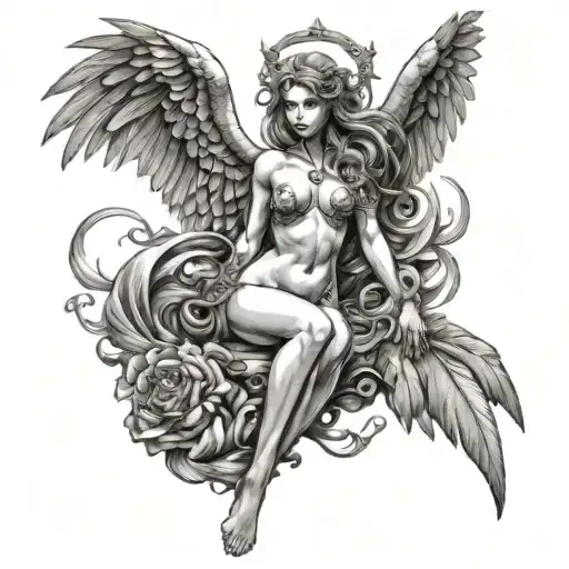 sexy evil angel tattoo design idea