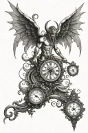 Demon, Angel and clock embedded tattoo design idea