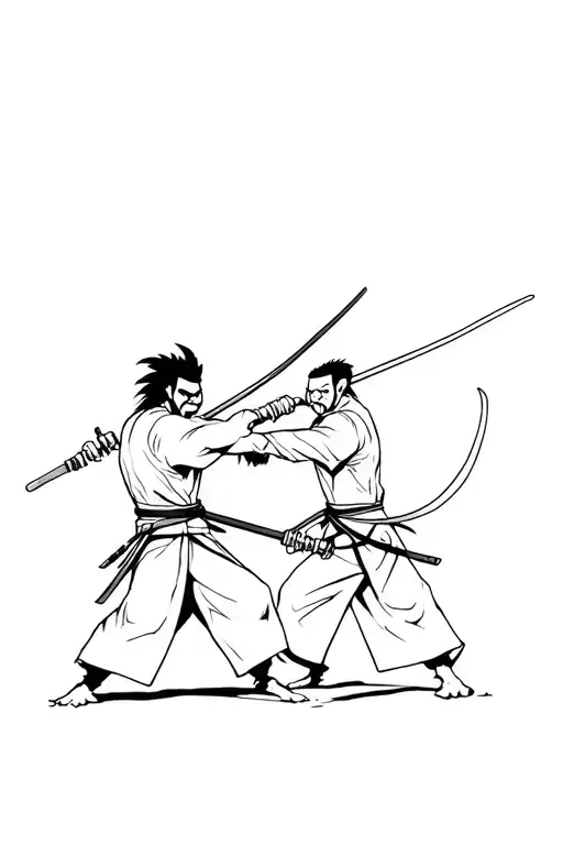 Samurai Jack and Afro Samurai fighting  tattoo design idea