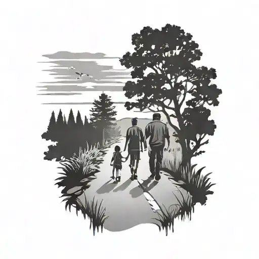 state of georgia outline with father daughter silhouette walking down road tattoo design idea