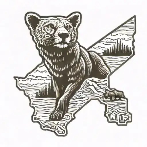 the state of california outline filled with a brown bear and a mountain lion  tattoo design idea