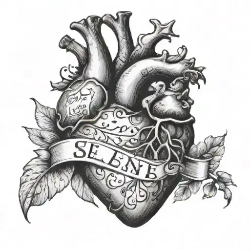 a heart with the names drew and Selene in it  tattoo design idea