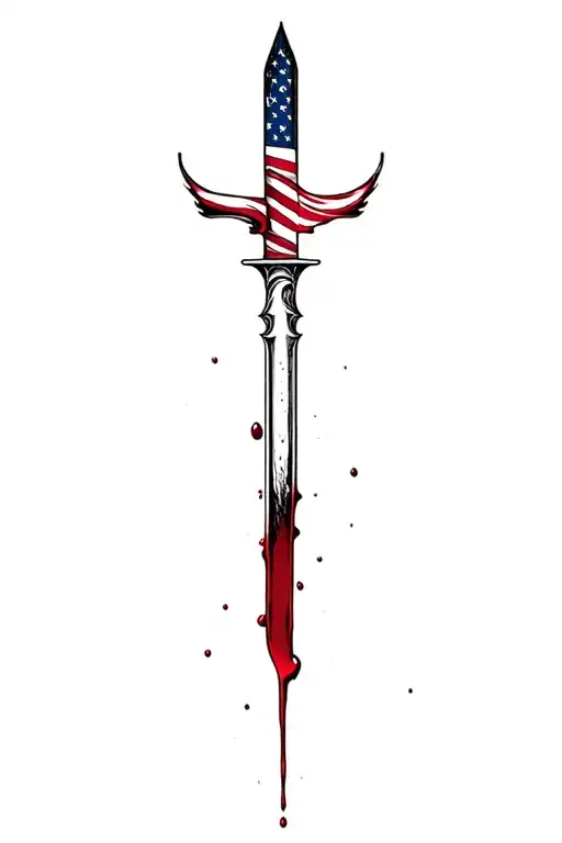 blood dripping and usa flag and sharp blade tattoo design idea