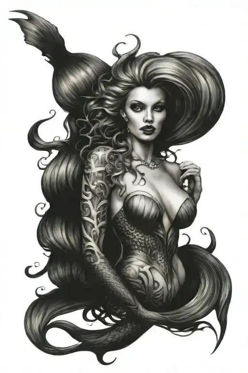 seductive siren mermaid tattoo design idea