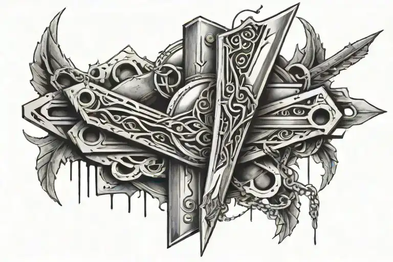 razor blades and berbed wire wrapped around its tattoo design idea
