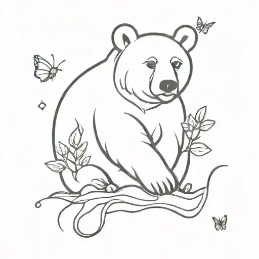 bear & butterfly tattoo design idea