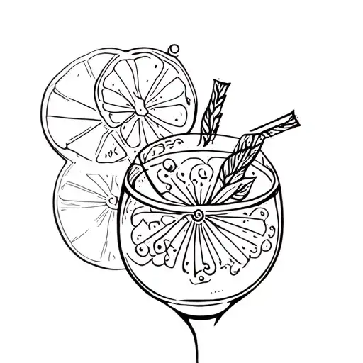 Martini glass gin and tonic. lineal tattoo design idea