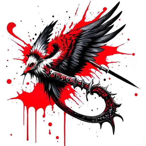 Feathered wingss wrapping a sickle tattoo design idea