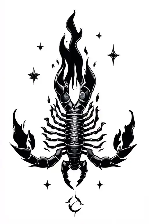 tattoo featuring elements like stars, water, fire, celestial scorpio,cancer, tattoo design idea