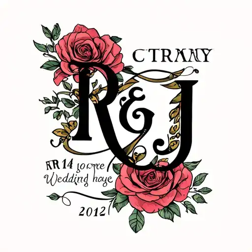 clattering with initials R and J and the wedding date 8/14/24 tattoo design idea