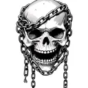 skull wrapped in chains and biting on the chains forming tattoo design idea