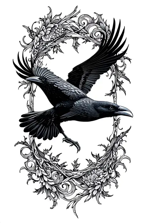 nordic raven flying tattoo design idea