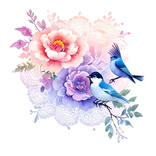 feminine lace with birds and flowers  tattoo design idea