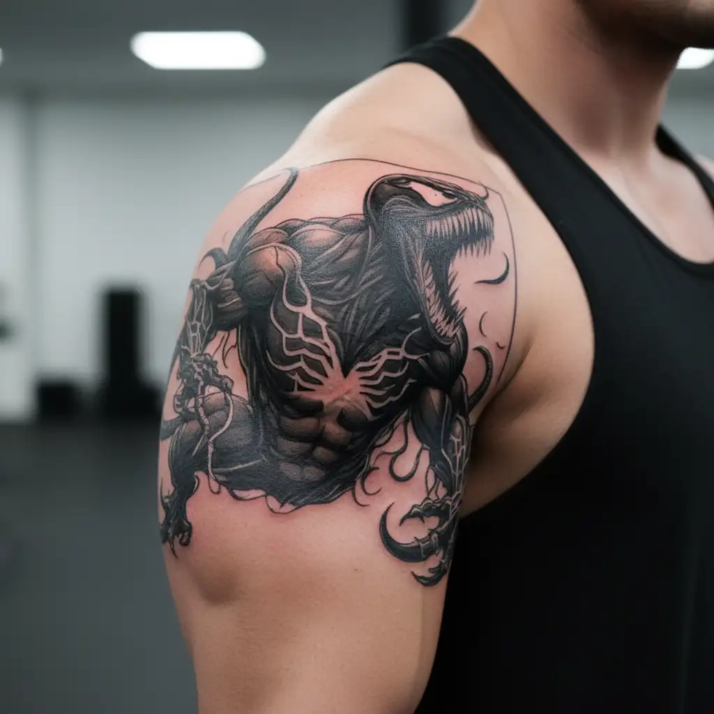 venom coming out of his back tattoo design idea