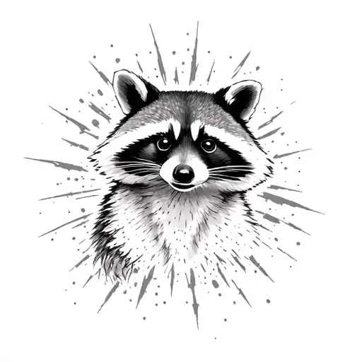 captain rocket who is an raccoon from guardians of the Galaxy with bfg with supernova blown on the background tattoo design idea