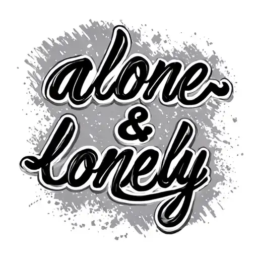 "alone & lonely" partially neet handwriting not in a perfectly straight line with the words "& lonely" scribbled out tattoo design idea