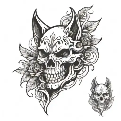 skull & wolf tattoo design idea