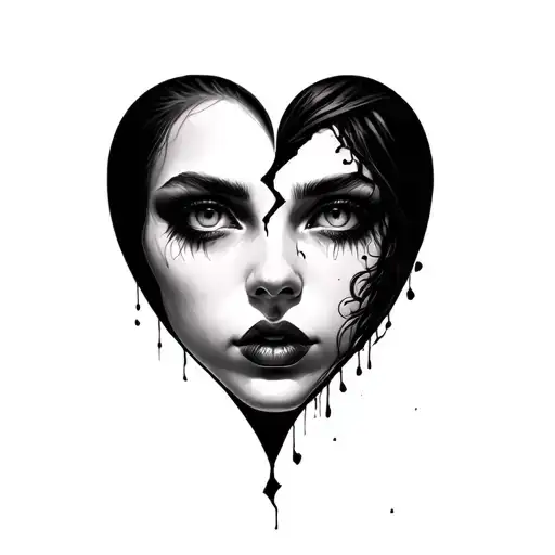 face and broken heart tattoo design idea