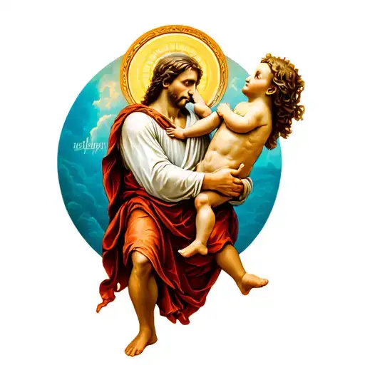 Saint Christopher carrying the Christ child tattoo design idea