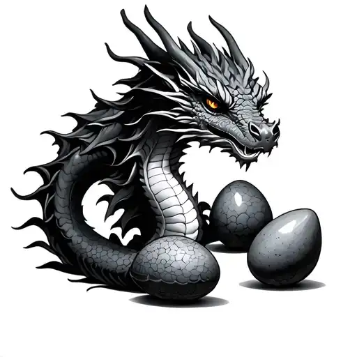 dragon with 3 eggs  tattoo design idea