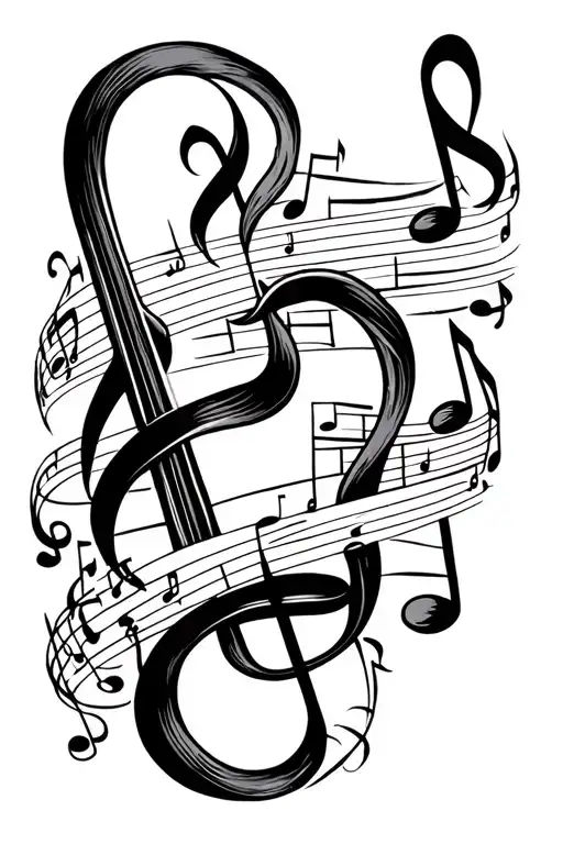 music notes and lyrics wrapped around leg sleeve tattoo design idea