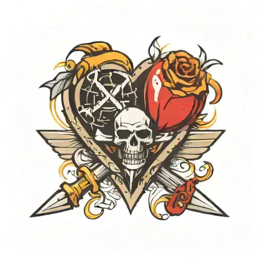 Crossed weapons, heart core. (Arcane inspired) tattoo design idea