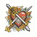 Crossed weapons, heart core. (Arcane inspired) tattoo design idea