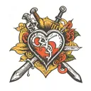 Crossed weapons, heart core. (Arcane inspired) tattoo design idea