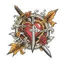 Crossed weapons, heart core. (Arcane inspired) tattoo design idea