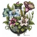 An arm sleeve design of exotic carnivorous plants in a terrarium, showcasing the client's love for unique and intriguing flora tattoo design idea