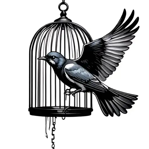 Bird Flying Out Of Cage tattoo design idea
