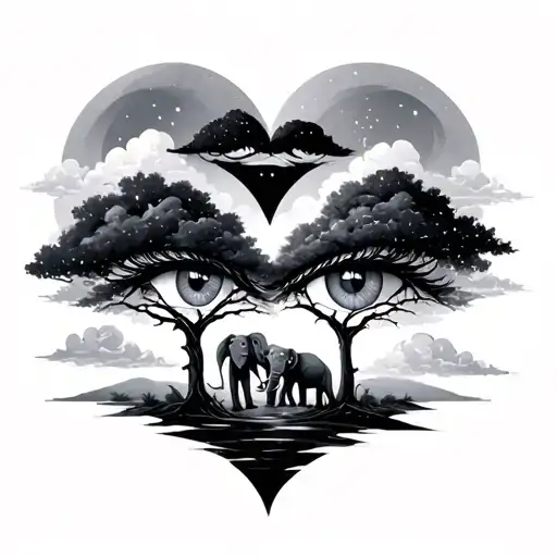 sentimental to represent my love for my 4 children. 2 young 2 adults. I like eyes, clouds, elephants, trees tattoo design idea