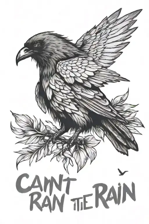 crow carrying the phrase It can't rain all the time but with the crows feathers fading  tattoo design idea