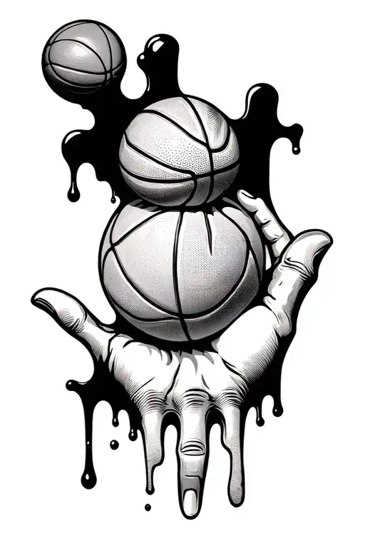 basketball melting on a hand and it's half world tattoo design idea