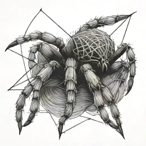 the spider holds knitting needles and a skein of thread in its paws tattoo design idea