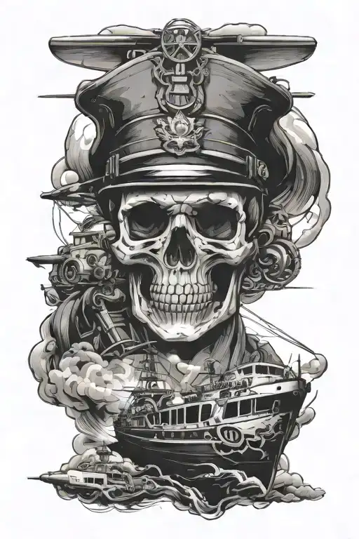 * navy ship* skull* Soldier* speedboat* Helicopter tattoo design idea