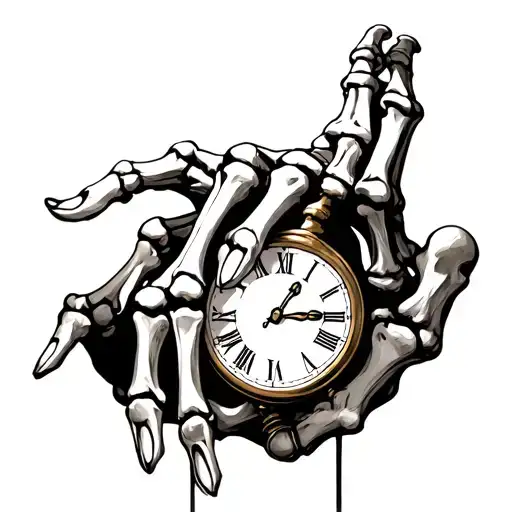 skeleton hand with clock tattoo design idea